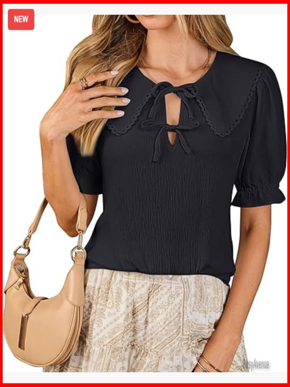Boho Babydoll Top Ruffle Tie Front Cute Peasant Blouse Summer Trendy